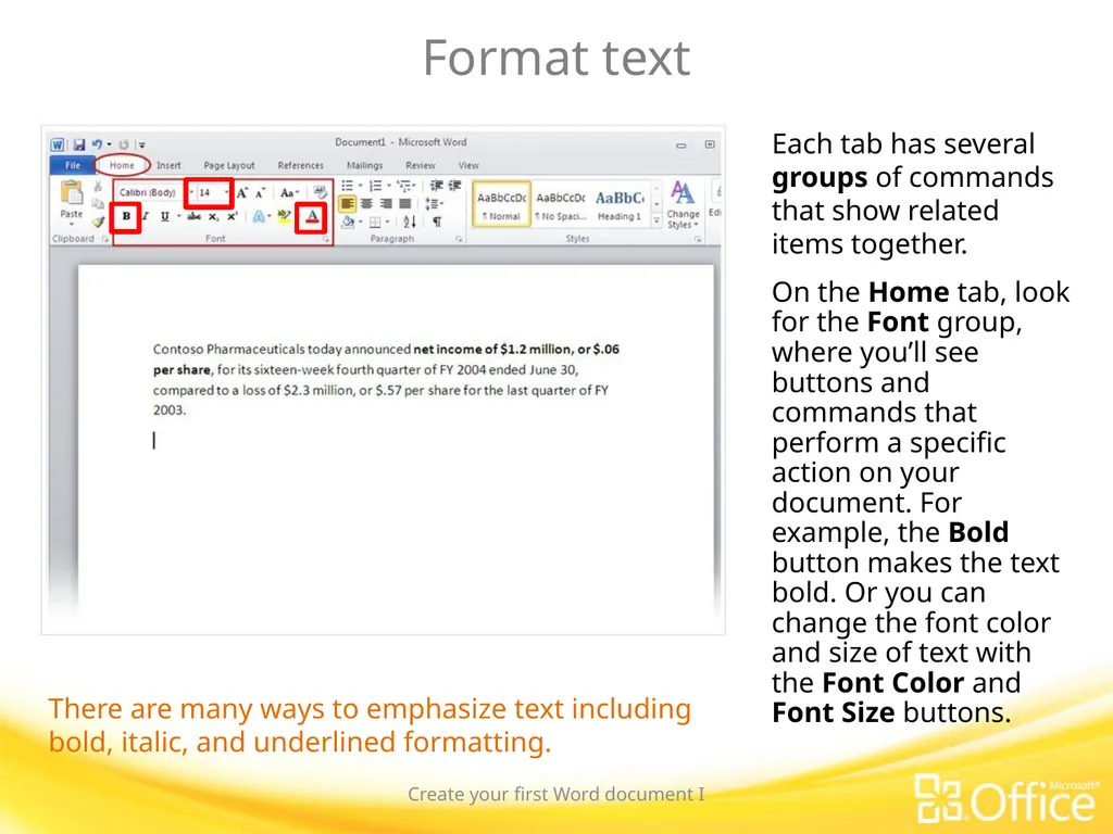 Microsoft® Word 2010 Training Create your first - slide 16 of 39