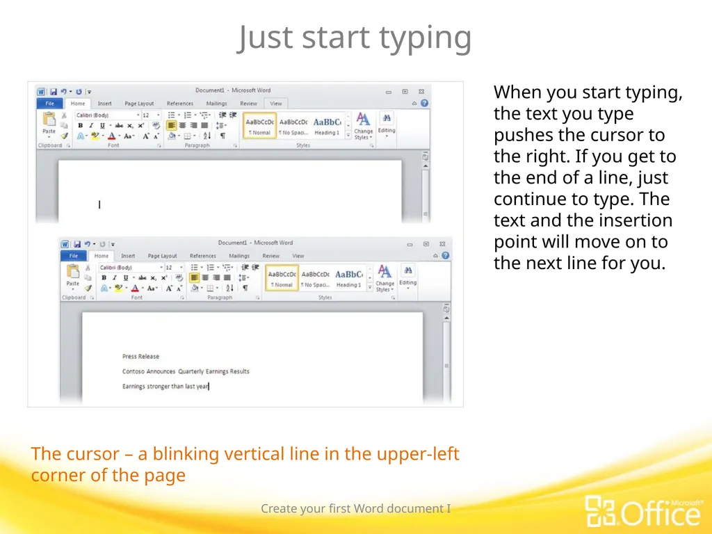 Microsoft® Word 2010 Training Create your first - slide 7 of 39