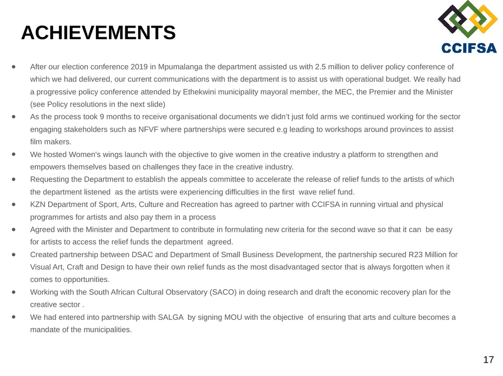 PORTFOLIO COMMITTEE PRESENTATION PREAMBLE Cultural - slide 17 of 21