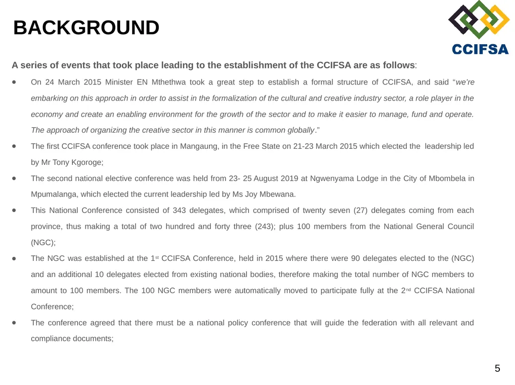 PORTFOLIO COMMITTEE PRESENTATION PREAMBLE Cultural - slide 5 of 21