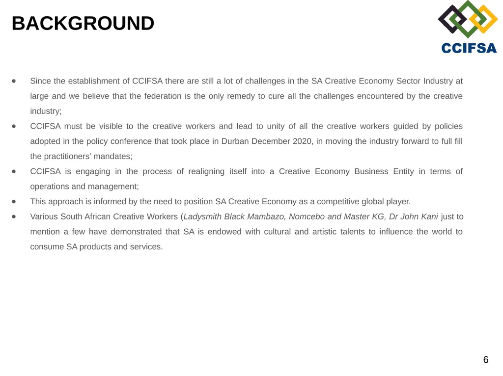 PORTFOLIO COMMITTEE PRESENTATION PREAMBLE Cultural - slide 6 of 21