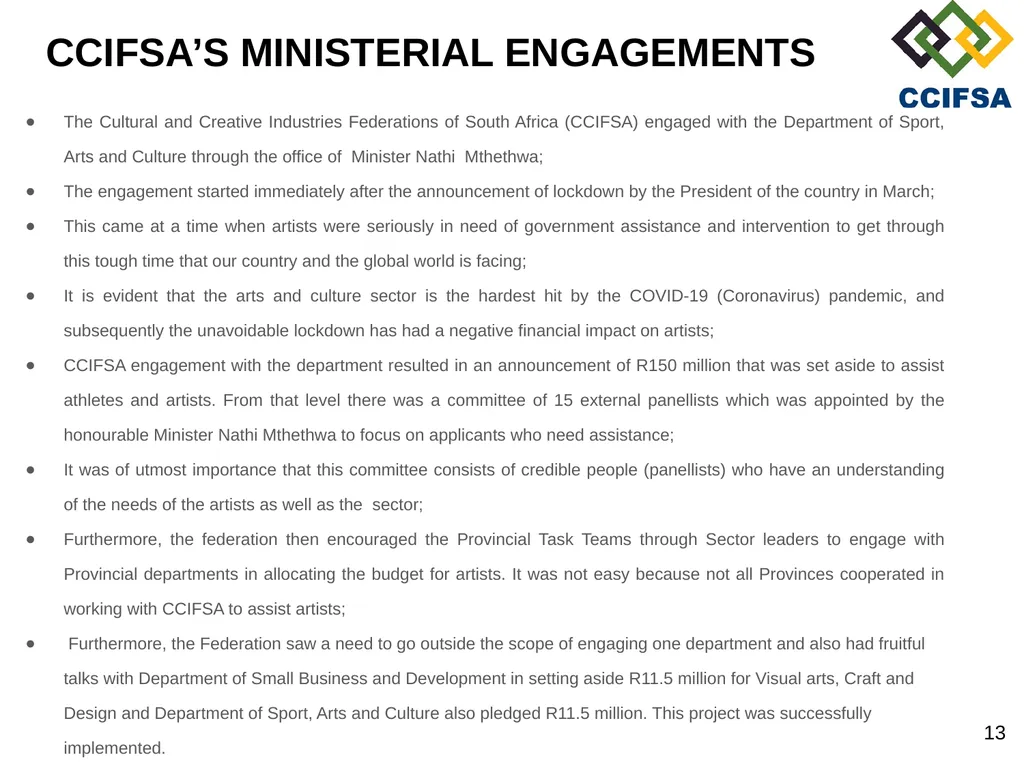 PORTFOLIO COMMITTEE PRESENTATION PREAMBLE Cultural - slide 13 of 21