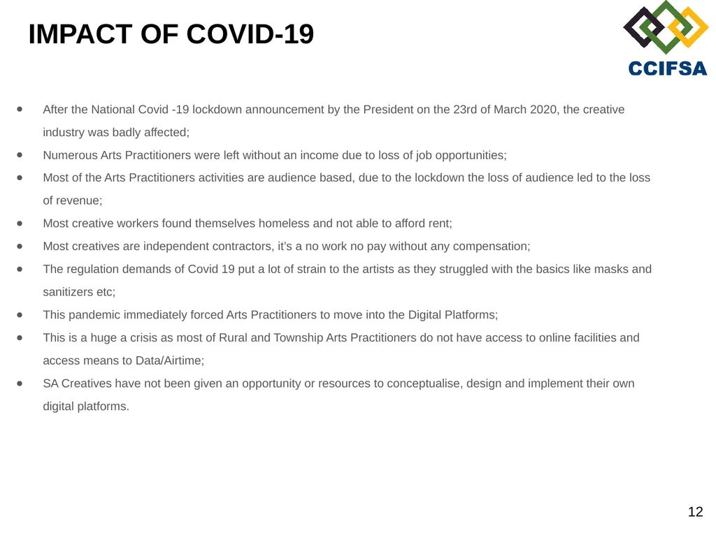 PORTFOLIO COMMITTEE PRESENTATION PREAMBLE Cultural - slide 12 of 21