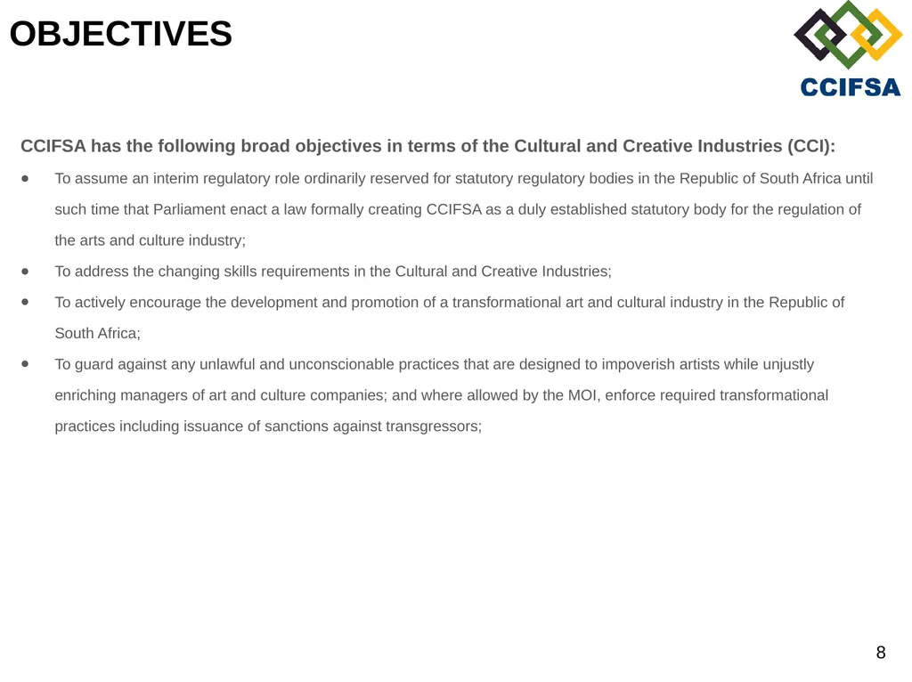 PORTFOLIO COMMITTEE PRESENTATION PREAMBLE Cultural - slide 8 of 21