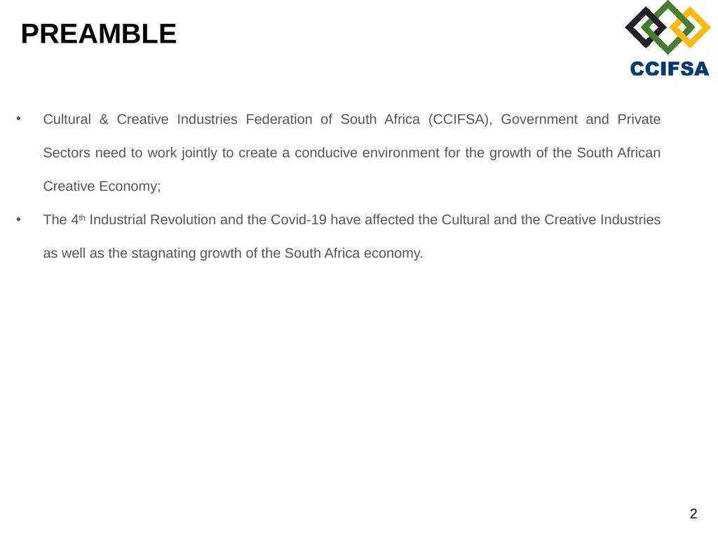 PORTFOLIO COMMITTEE PRESENTATION PREAMBLE Cultural - slide 2 of 21