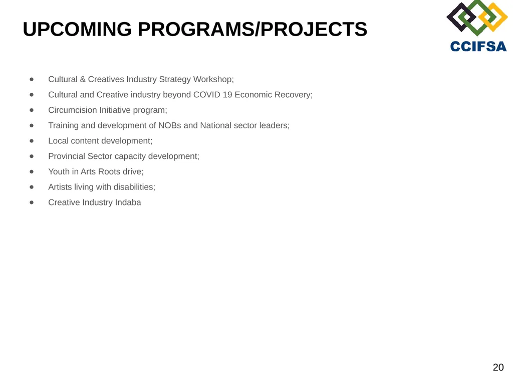 PORTFOLIO COMMITTEE PRESENTATION PREAMBLE Cultural - slide 20 of 21