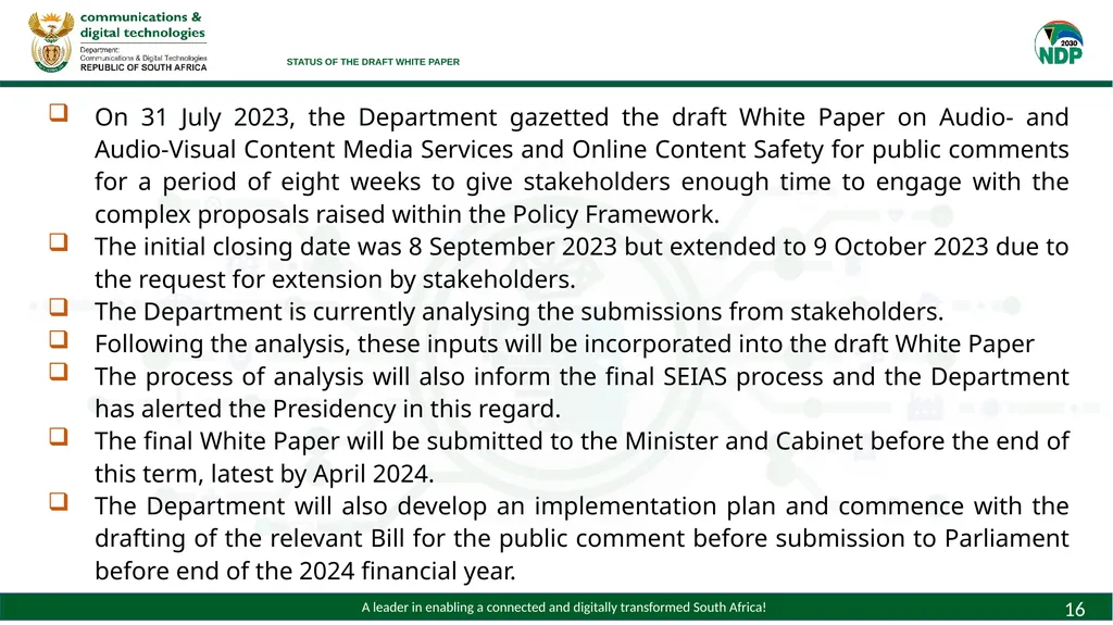 Draft White Paper on Audio and Audiovisual Media - slide 16 of 19