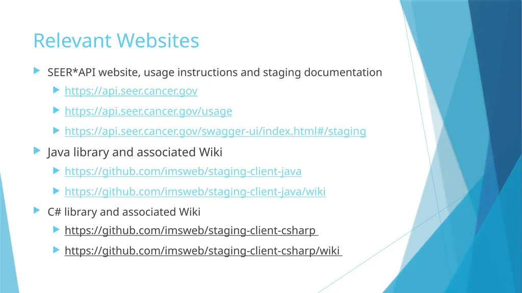 SEER*RSA and SEER Staging API Nicki Schussler & - slide 7 of 10
