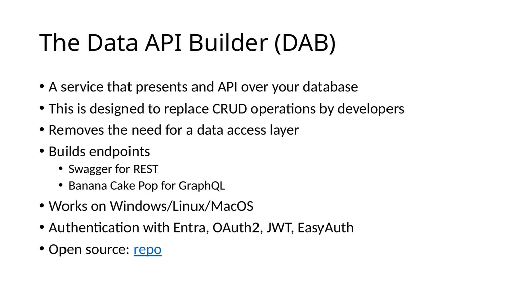Using Data API Builder to Speed Up Application - slide 5 of 37