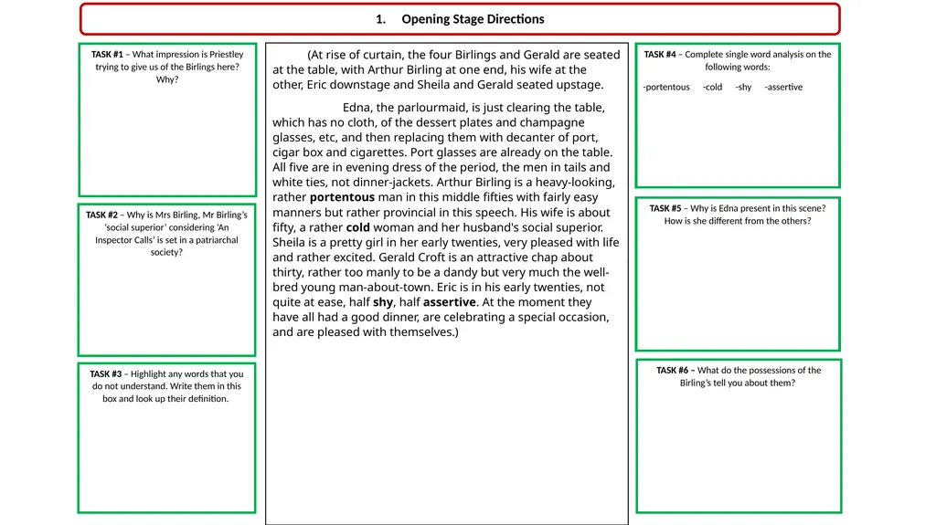 ‘An Inspector Calls’ Revision Act 1 Opening Stage - slide 3 of 22