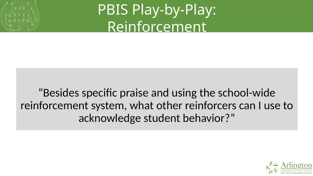 PBIS Play-by-Play: Reinforcement Campus Name Here - slide 7 of 12
