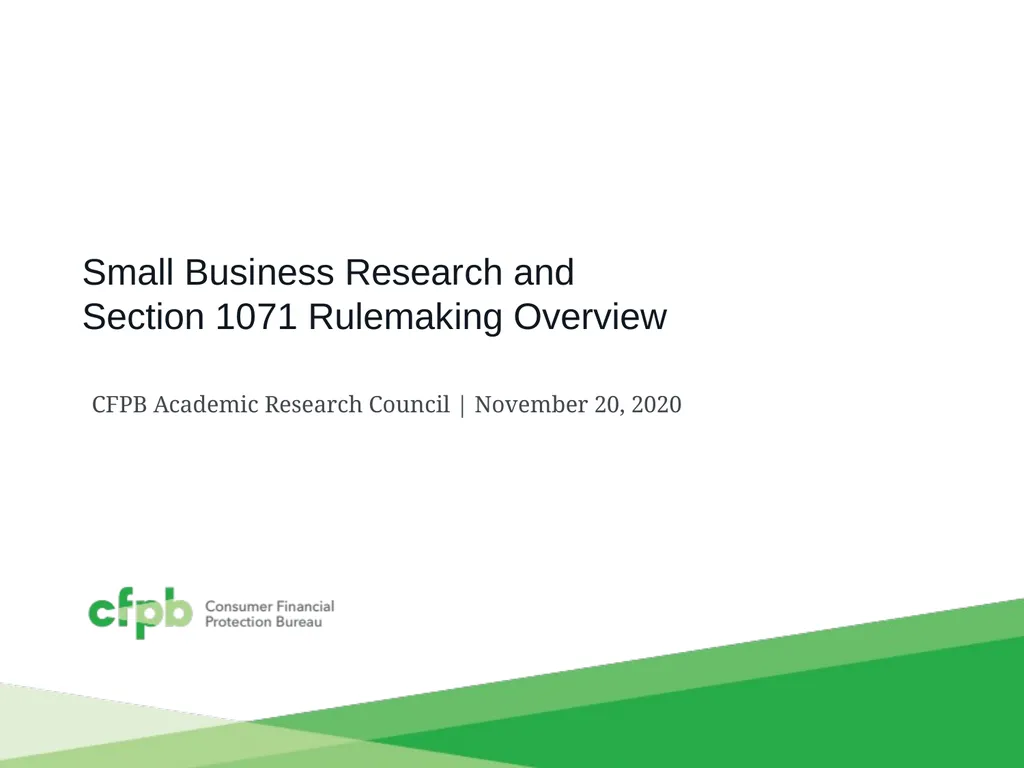 Small Business Research and Section 1071