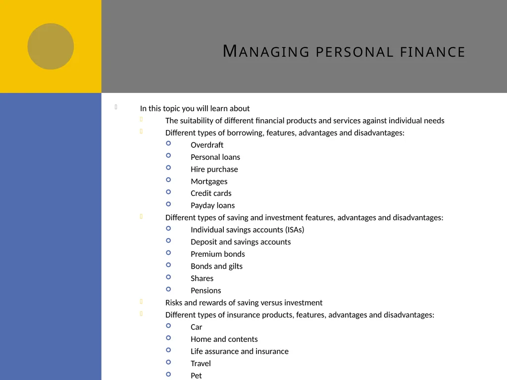 Managing personal finance A4 Managing personal - slide 2 of 23