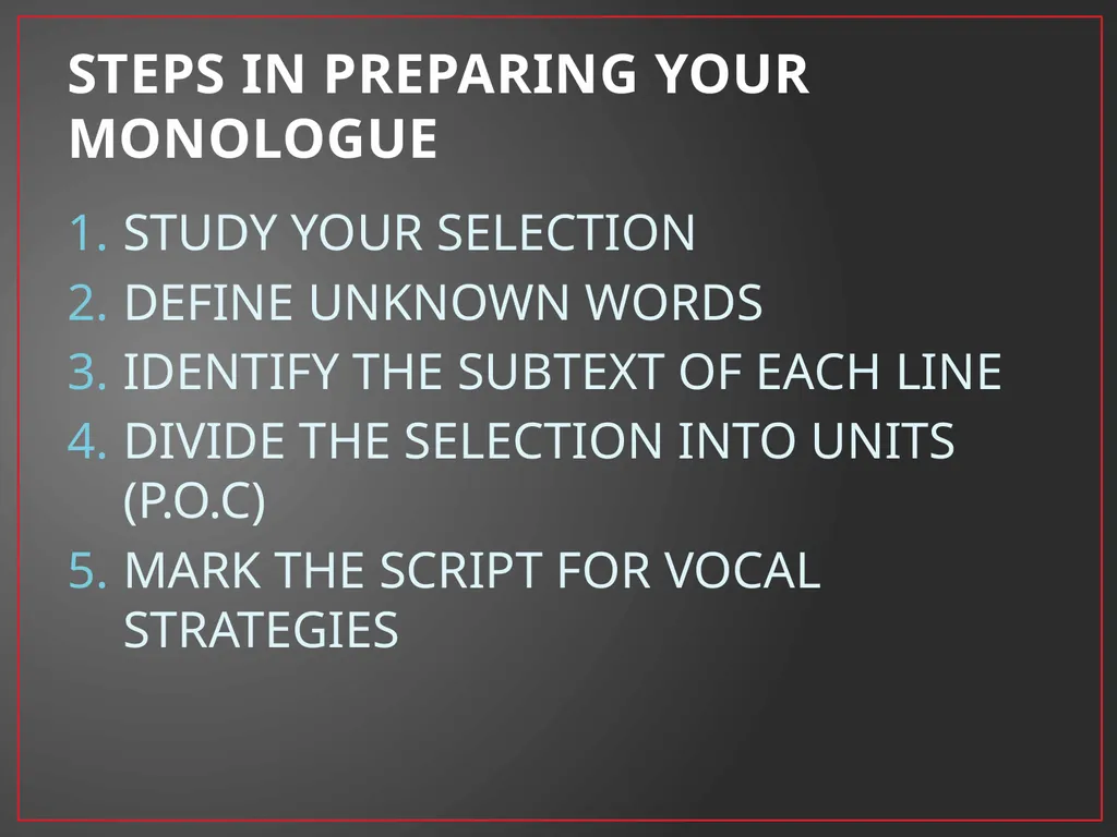 Developing A Character Fundamentals of Theatre I - slide 5 of 39