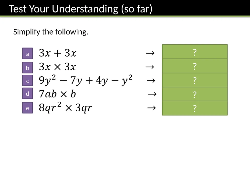 Year 7 Algebraic Expressions Dr J Frost - slide 11 of 27