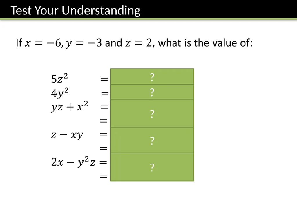 Year 7 Algebraic Expressions Dr J Frost - slide 18 of 27