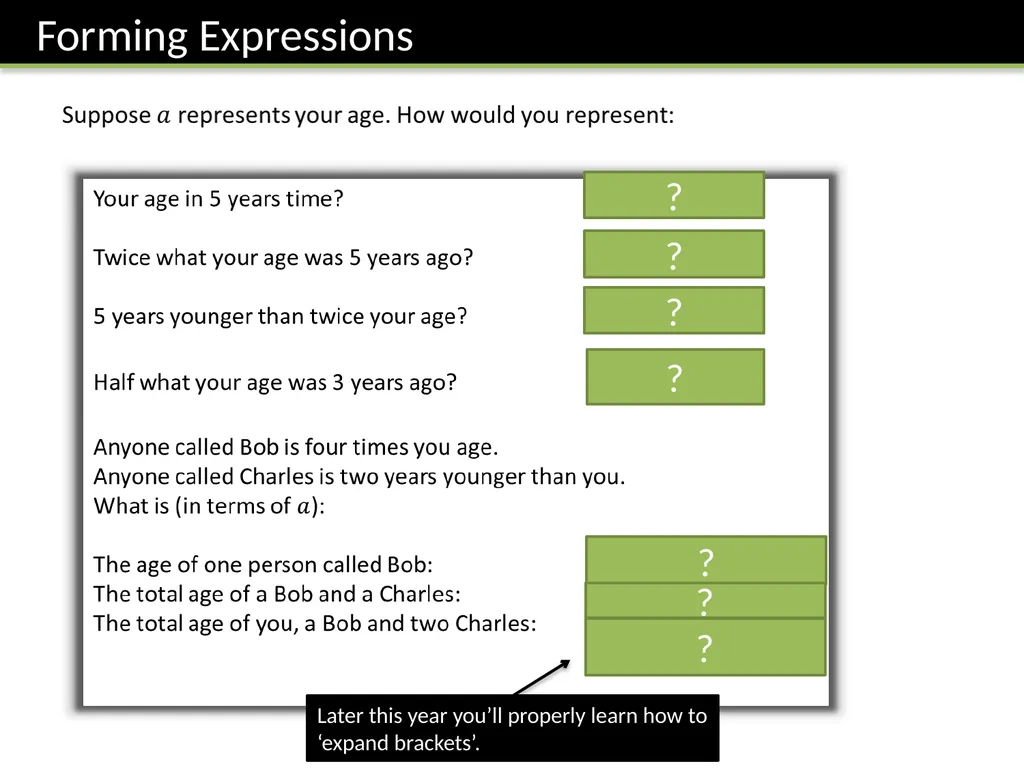 Year 7 Algebraic Expressions Dr J Frost - slide 22 of 27