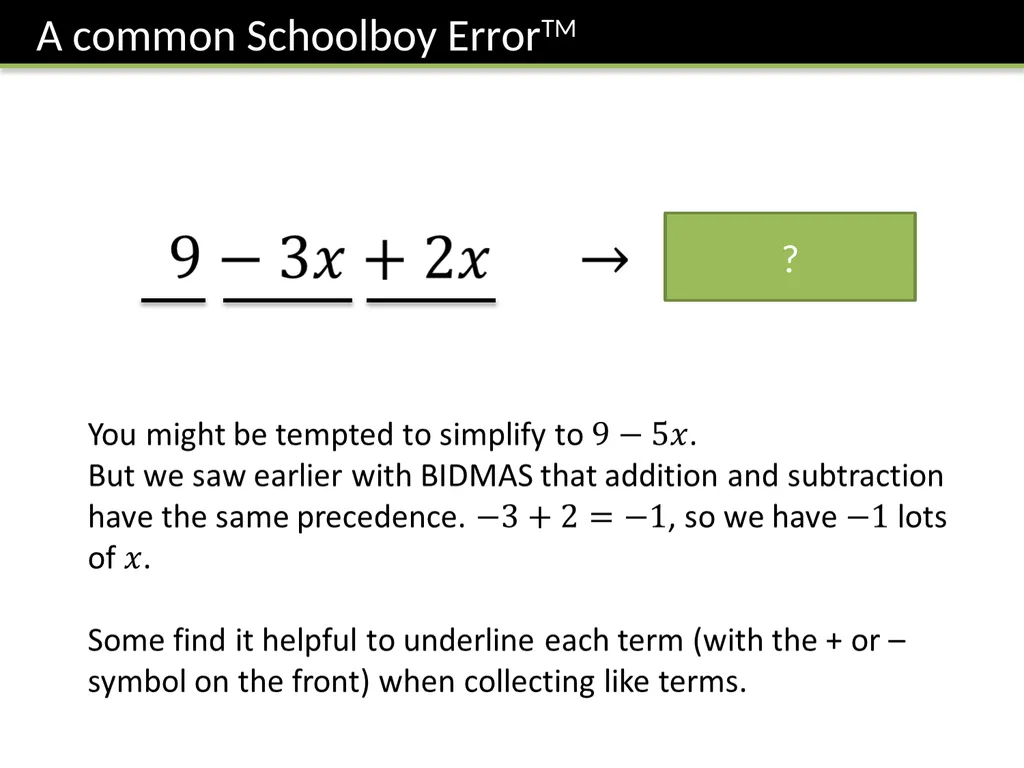 Year 7 Algebraic Expressions Dr J Frost - slide 8 of 27