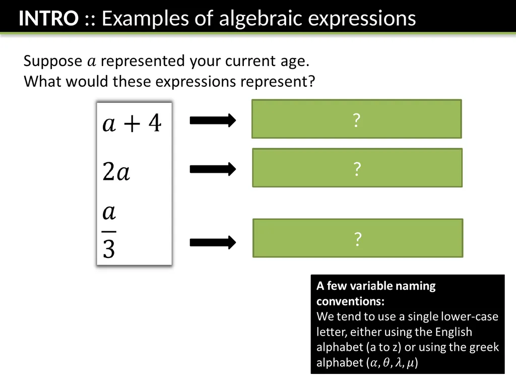 Year 7 Algebraic Expressions Dr J Frost - slide 3 of 27
