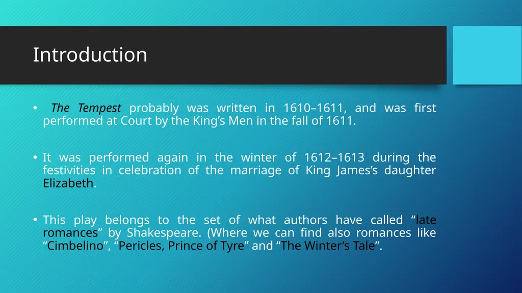 HISTORICAL CONTEXT THE TEMPEST William Shakespeare - slide 3 of 12