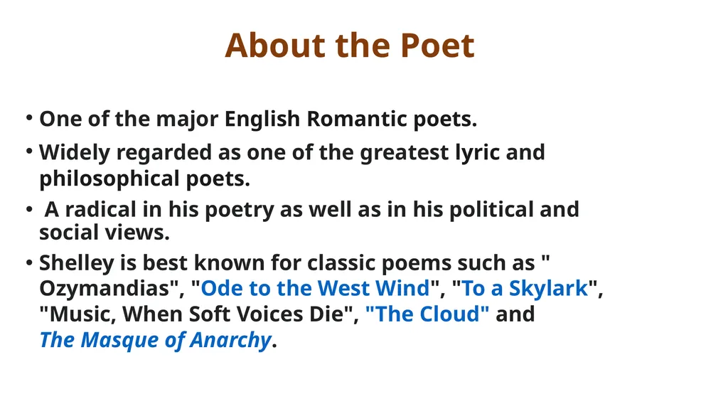 OZYMANDIAS P. B.Shelley (1792-1822) Mr: J.B.Khot - slide 2 of 5