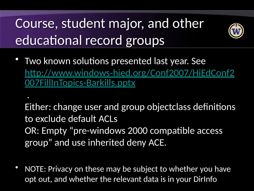 FERPA and Active Directory Brian Arkills Software - slide 33 of 35
