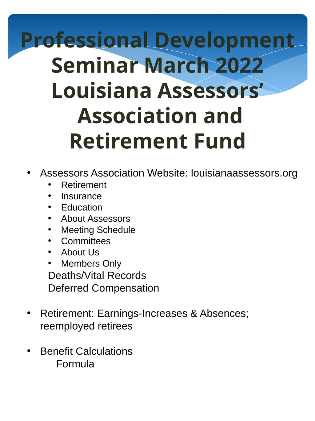 Assessors Association Website: - slide 1 of 11