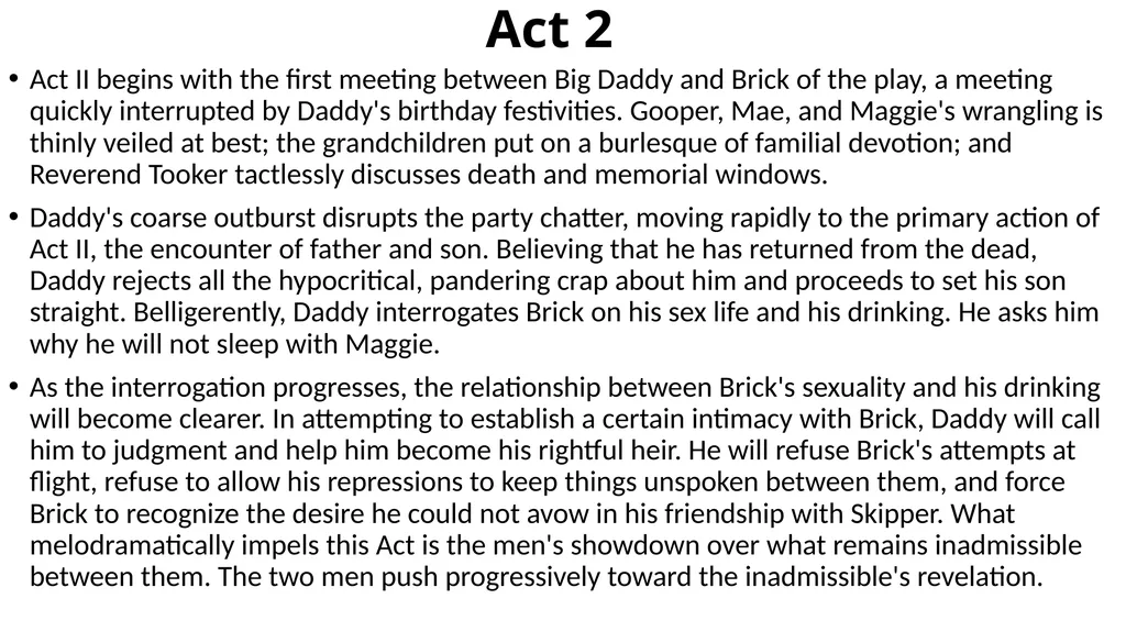 Cat on a Hot Tin Roof Act 2 Tennessee Williams - slide 2 of 14