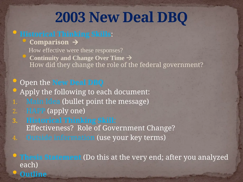 NEW DEAL DBQ Historical Thinking Skills: - slide 2 of 101