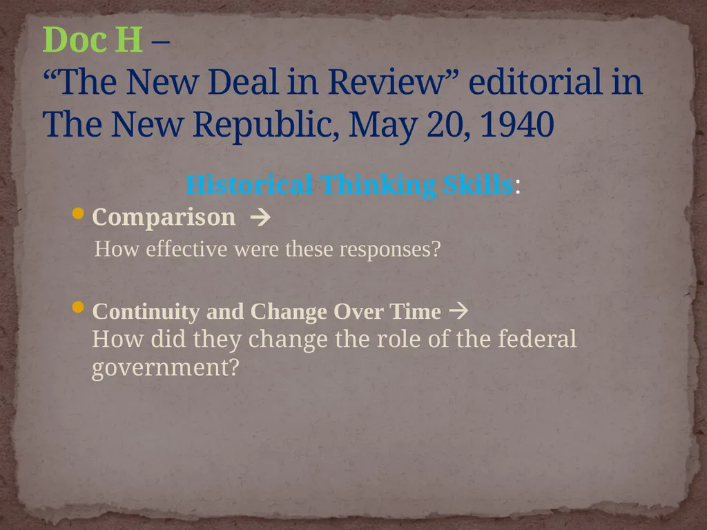 NEW DEAL DBQ Historical Thinking Skills: - slide 76 of 101