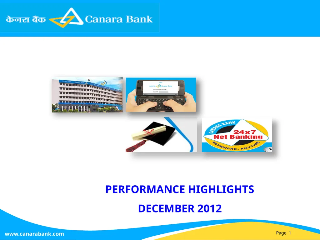 PERFORMANCE HIGHLIGHTS DECEMBER 2012 HIGHLIGHTS