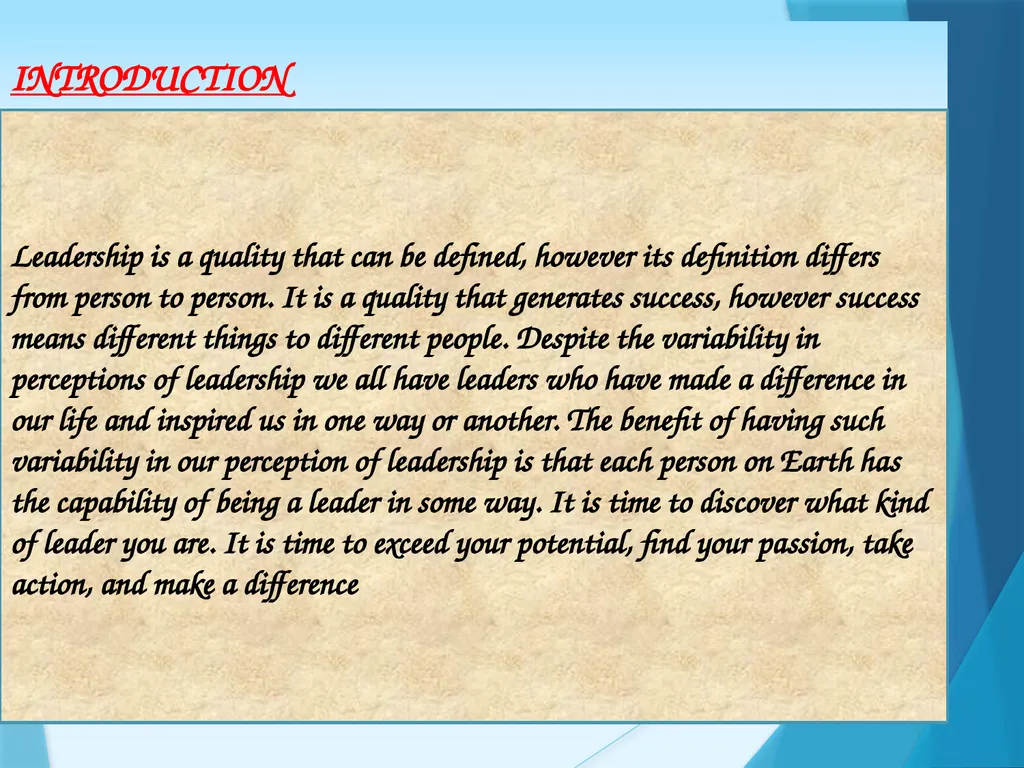 LEADERSHIP AND PRODUCTIVITY . INTRODUCTION - slide 2 of 18