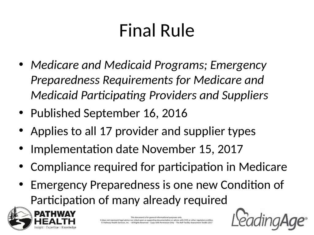 CMS Emergency Preparedness Rule Understanding the - slide 2 of 32