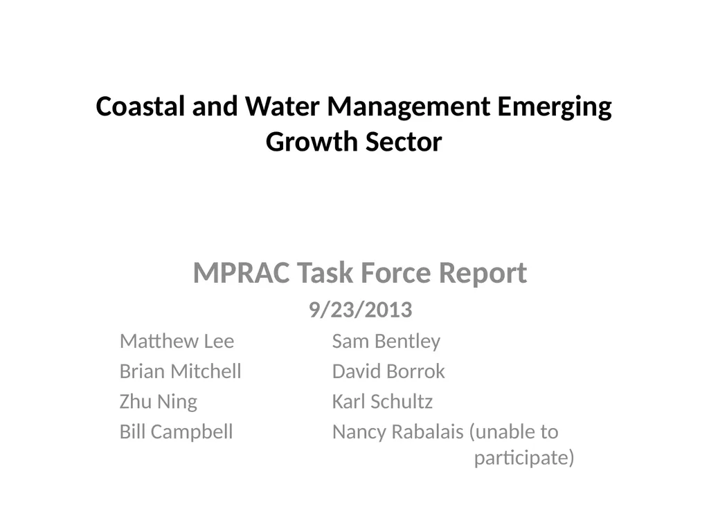 Coastal and Water Management Emerging Growth - slide 1 of 7