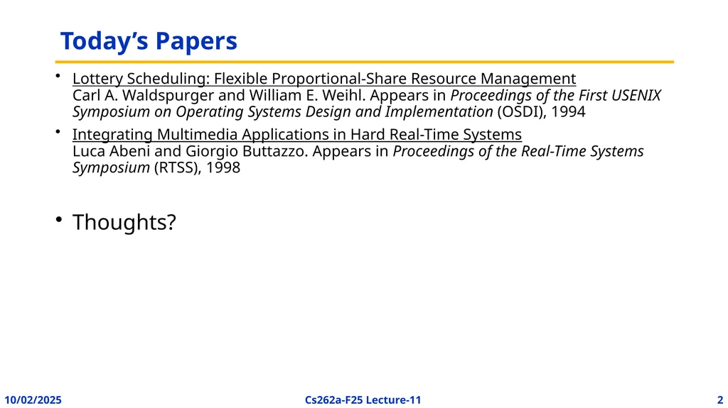 EECS 262a Advanced Topics in Computer Systems - slide 2 of 45