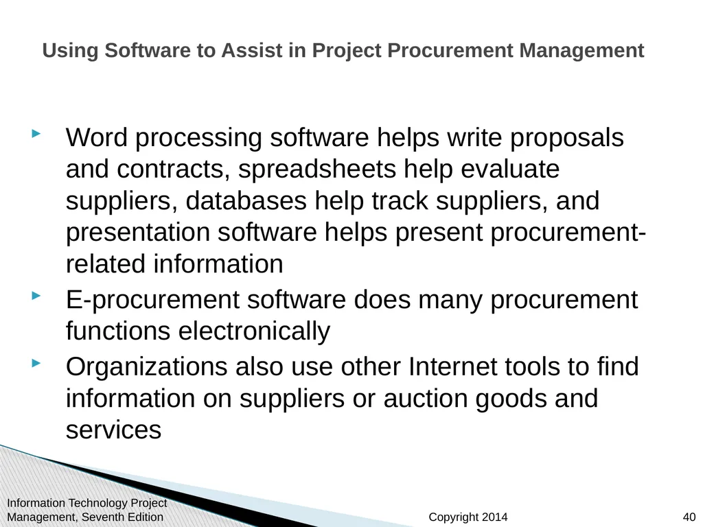 Chapter 12: Project Procurement Management Note: - slide 40 of 41