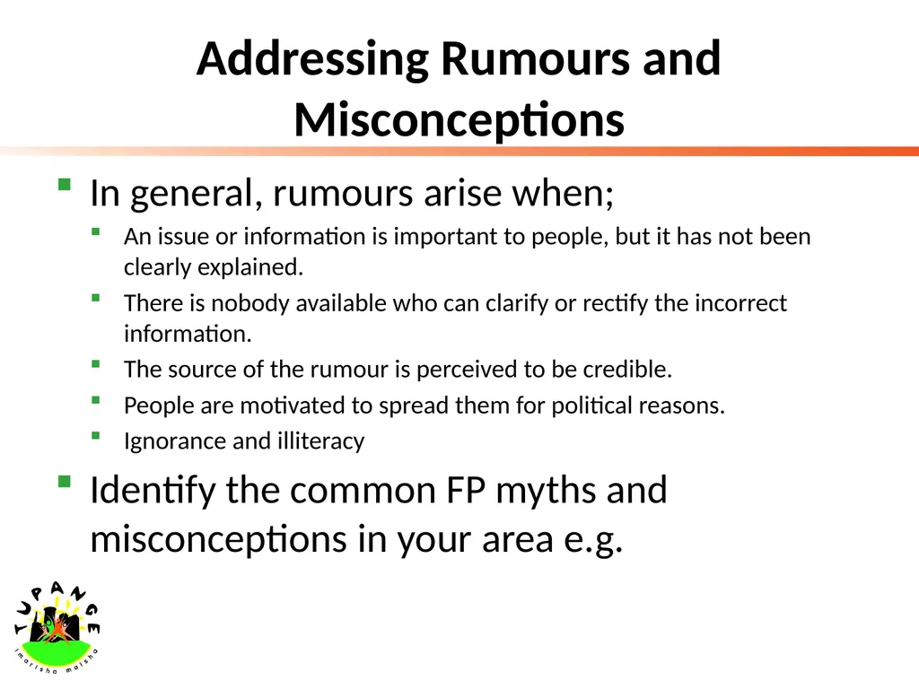 Addressing Rumours and Misconceptions Addressing - slide 2 of 5