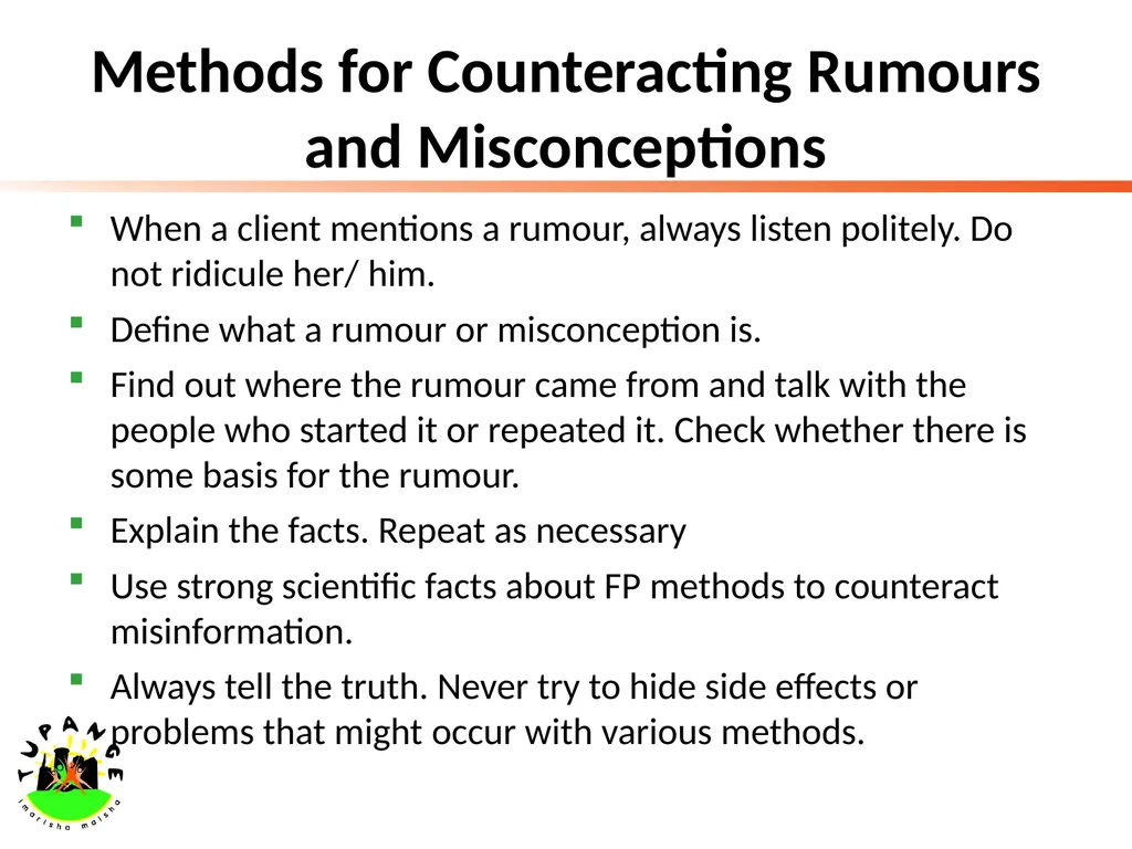 Addressing Rumours and Misconceptions Addressing - slide 3 of 5