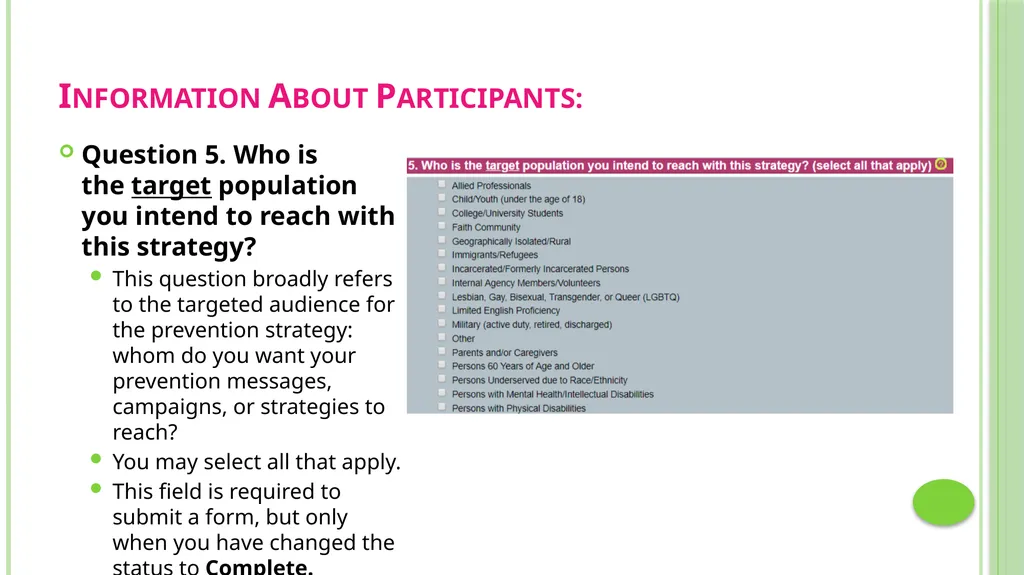 Prevention Data Collection Form VAdata: Virginia’s - slide 24 of 33