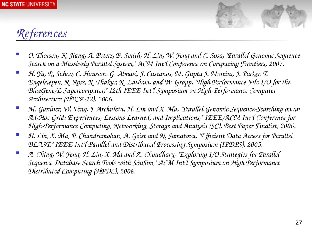 1 Massively Parallel Genomic Sequence Search on - slide 27 of 28