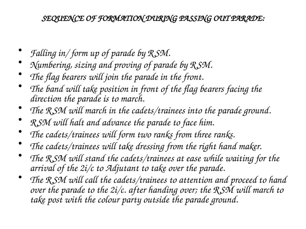 PARADE COMMAND AND CONTROL OF CEREMONIAL PARADE - slide 12 of 35