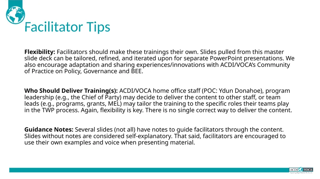 TWP in MSD Training of Trainers Guide for - slide 4 of 79