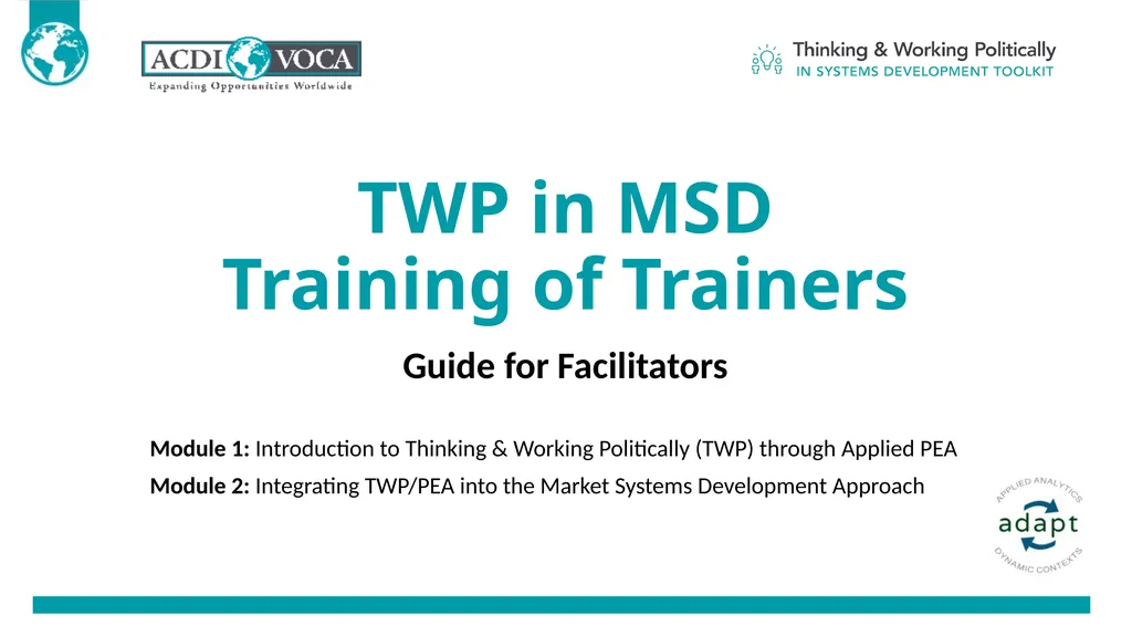 TWP in MSD Training of Trainers Guide for - slide 1 of 79
