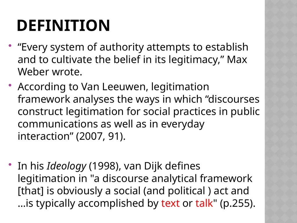 The Discursive Construction of Legitimation By - slide 3 of 36