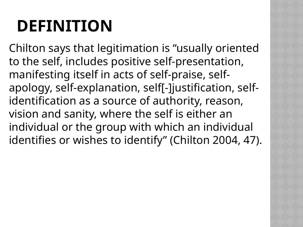 The Discursive Construction of Legitimation By - slide 4 of 36