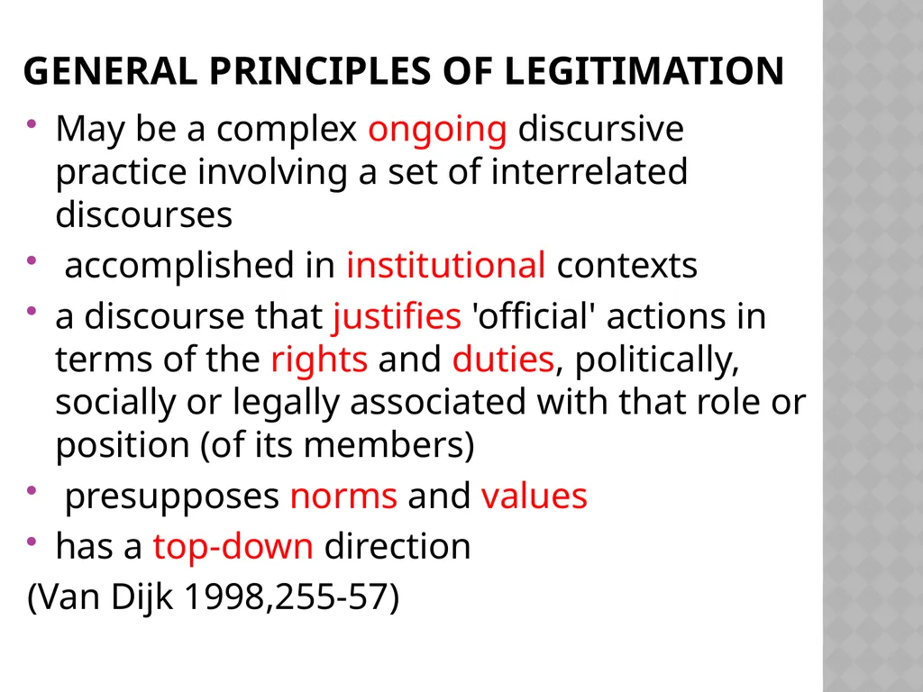 The Discursive Construction of Legitimation By - slide 5 of 36