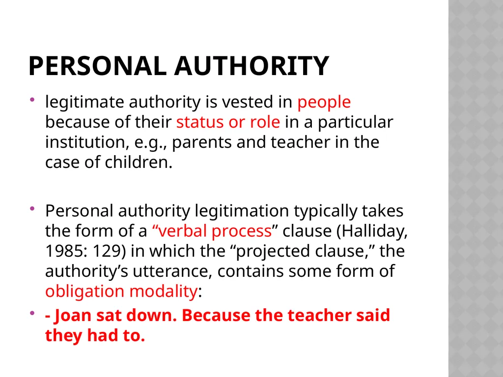 The Discursive Construction of Legitimation By - slide 9 of 36