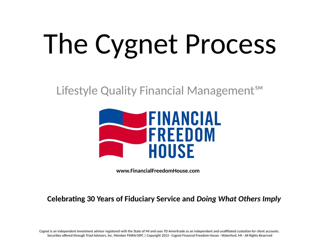 The Cygnet Process Lifestyle Quality Financial - slide 1 of 24