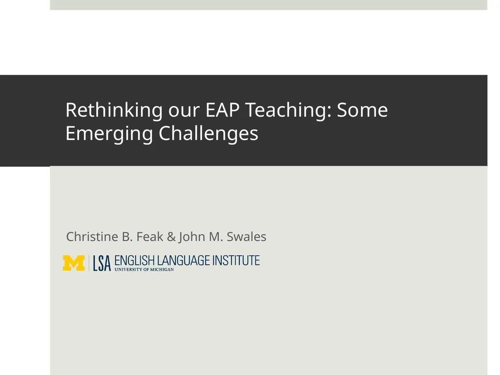 Rethinking our EAP Teaching: Some Emerging