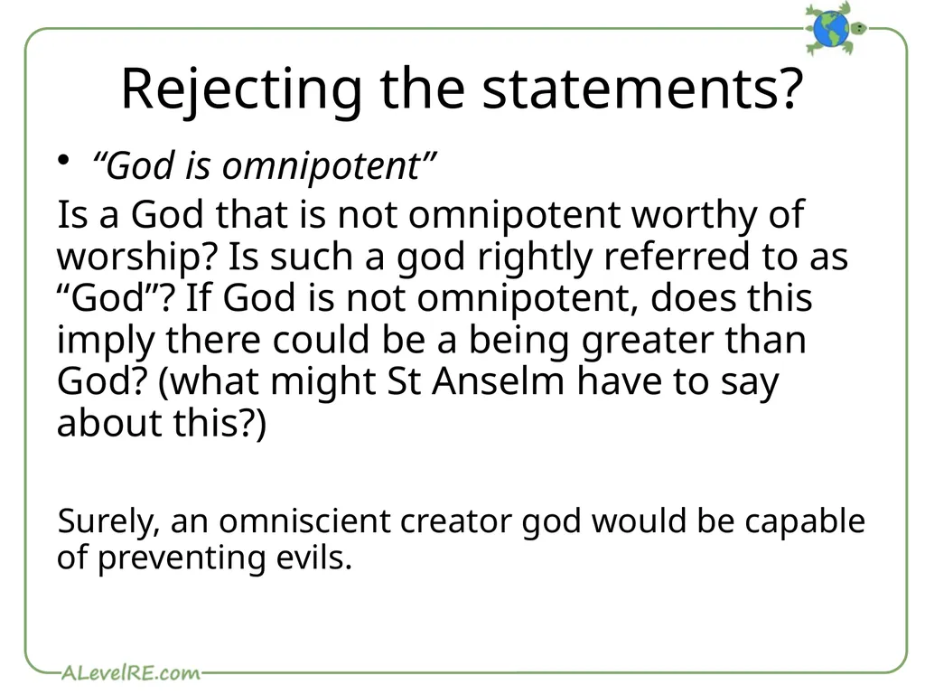 The Problem of Evil The Logical Problem Epicurus - slide 5 of 8